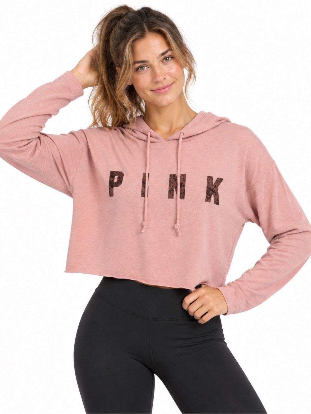 PINK Victoria’s Secret Pink Cropped Open Back Hoodie Sweatshirt XS NWT